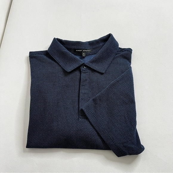 Robert Barakett Creston Micropattern Jacquard Polo Sz. XL Navy Blue Short Sleeve - Picture 2 of 12
